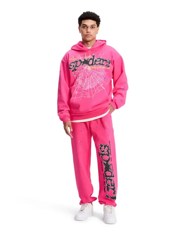 Sp5der Pnk V2 Hoodie Pink the front side