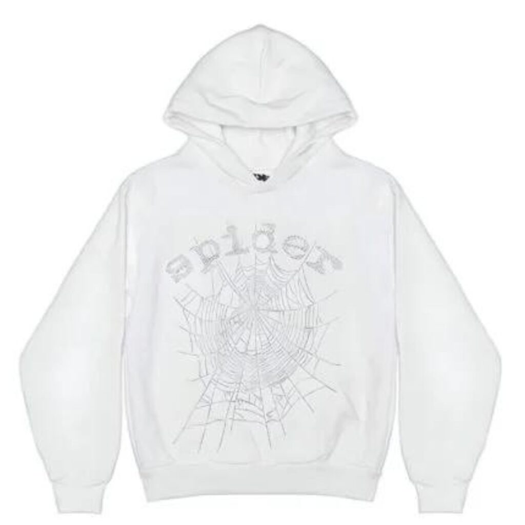 Sp5der OG Rhinestone Logo Hoodie White | SpiderHoodie.org