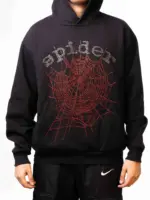 Sp5der OG Rhinestone Logo Hoodie Black the front side