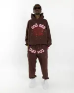 Sp5der Angel Number Tracksuit Brown the front side