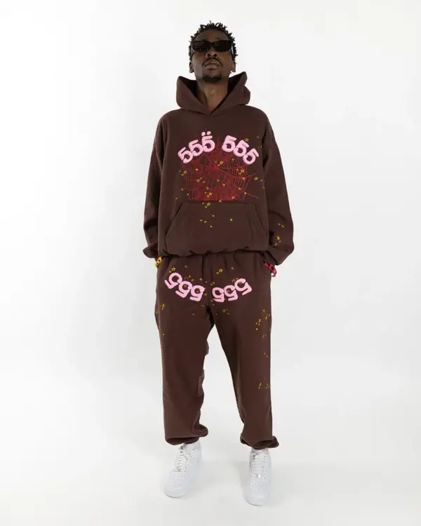 Sp5der Angel Number Tracksuit Brown the front side