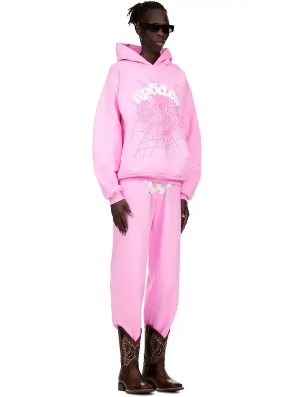 Sp5der OG Web Hoodie Pink the front side