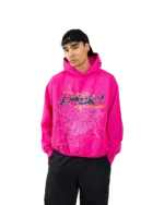 Sp5der P*NK Hoodie Pink the front side