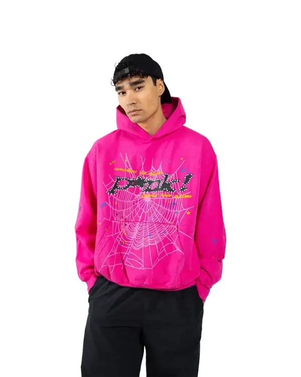 Sp5der P*NK Hoodie Pink the front side